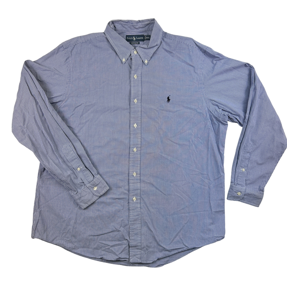 Ralph Lauren Shirt Mens 2XL Custom Fit Button-Up Long Sleeve Check Blue